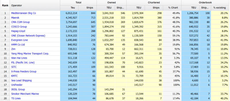 MSC's operating capacity exceeded 6 million TEU