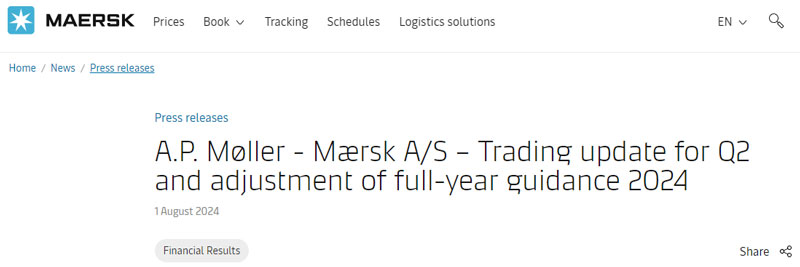 Maersk announced preliminary second-quarter results and raised its full-year guidance