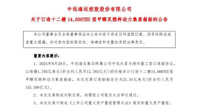 Steadily advancing 12 24,000TEU methanol dual-fuel powered vessels