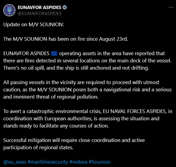 The Houthis agreed to rescue the oil tanker Sounion