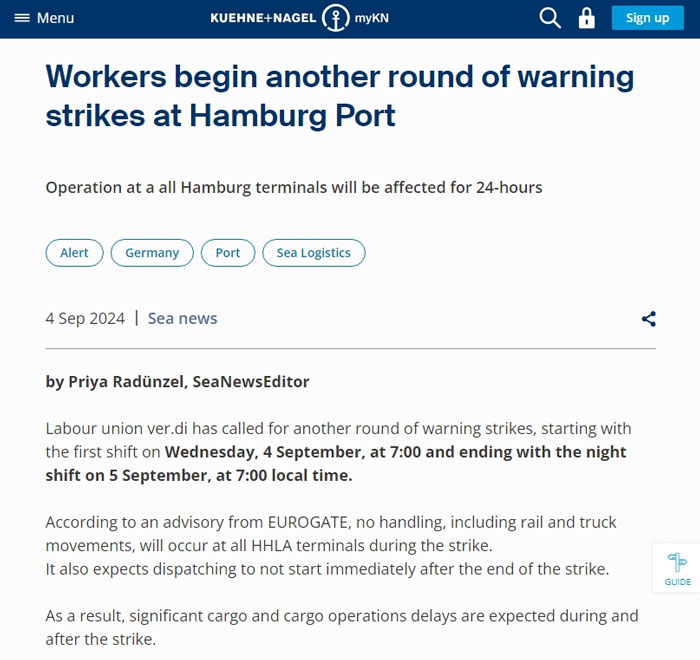 Freight forwarding giant Kuehne & Nagel issued a warning