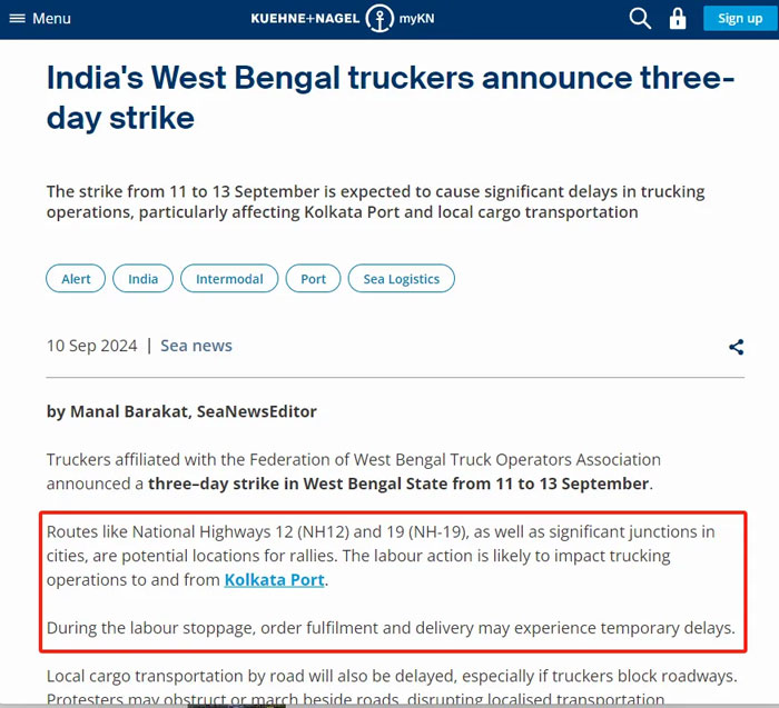 Freight forwarding giant Kuehne & Nagel issued a warning