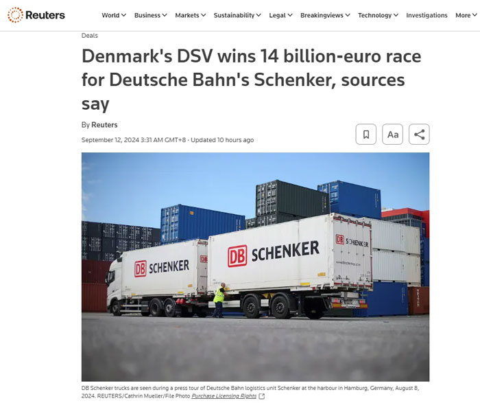 DSV acquires DB Schenker for $15.4 billion