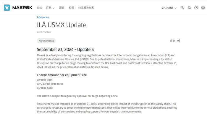 Maersk issued a surcharge