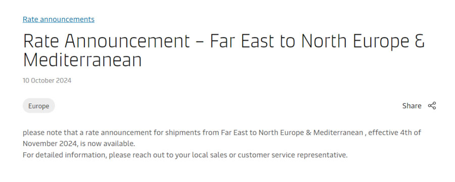 Maersk announces FAK increase for Far East to Mediterranean