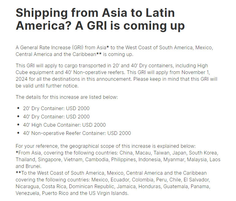 Hapag-lloyd upgraded Asia to Latin America GRI