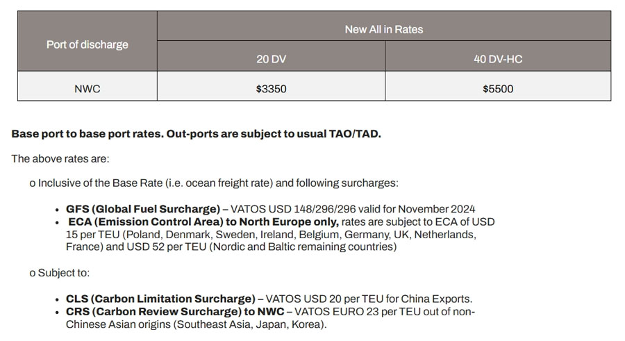 MSC announced the adjustment of freight rates from the Far East to Europe