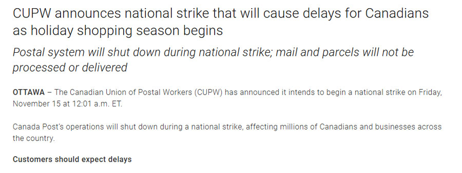 CUPW announces a national strike