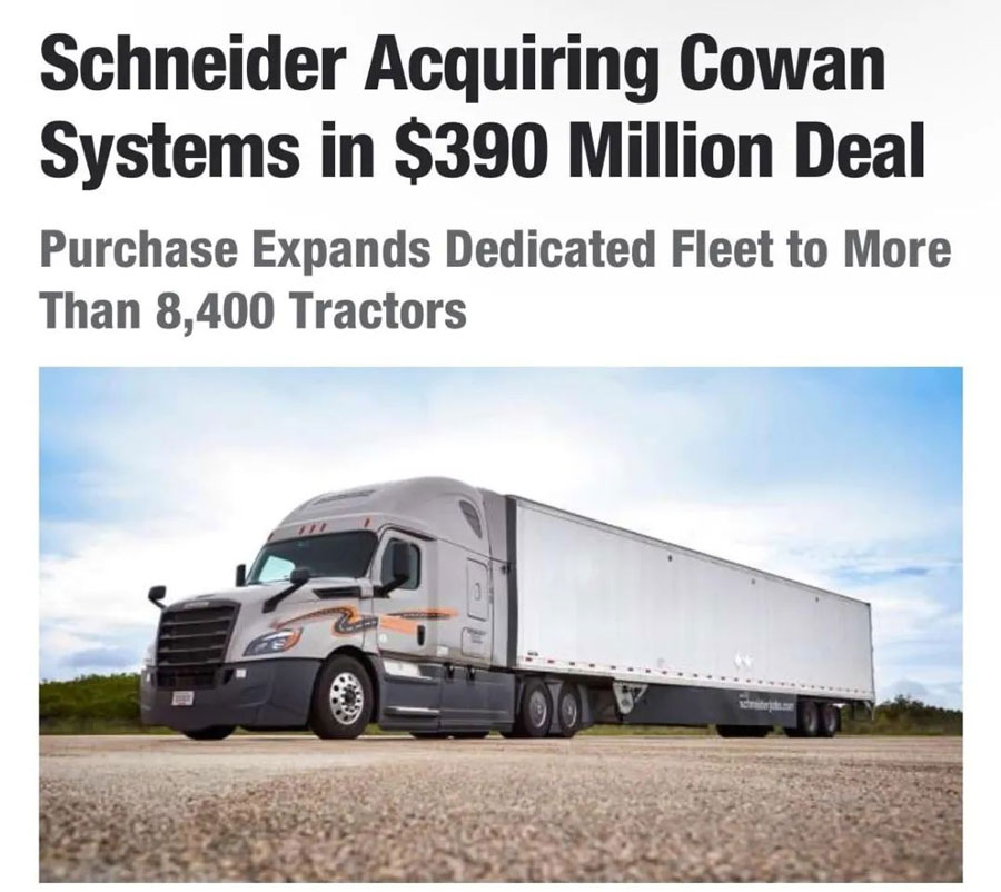 Intermodal transport and logistics services provider Schneider acquires North American logistics giant Cowan