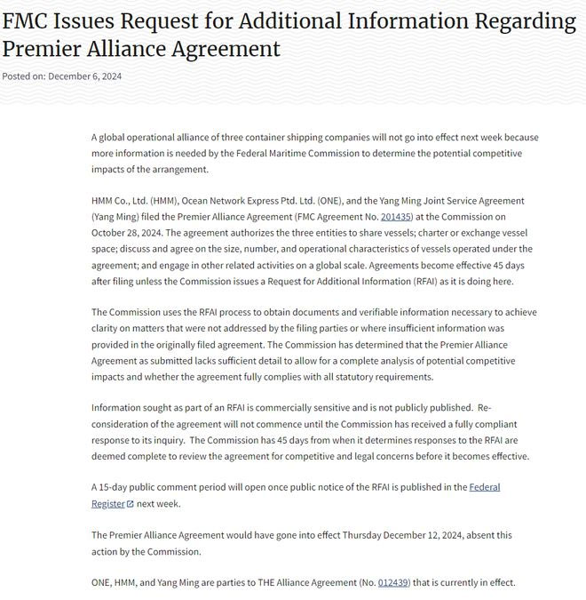 The FMC delayed approval of a new alliance, Premier, set up by Mitofunata