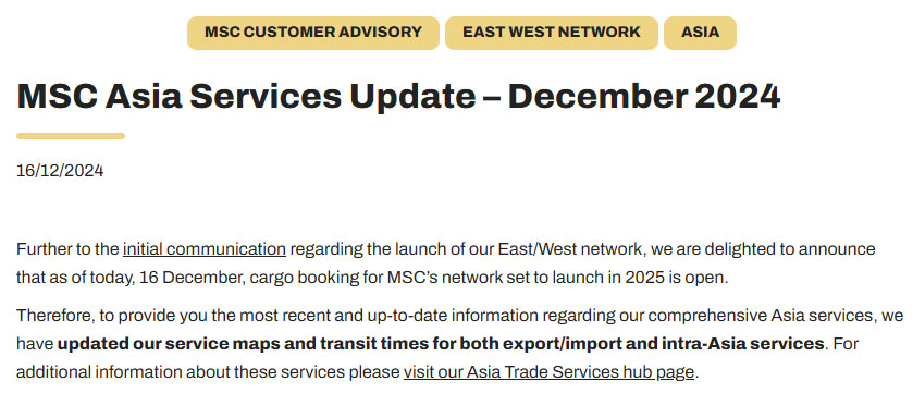 MSC launches its 2025 route network and opens reservations