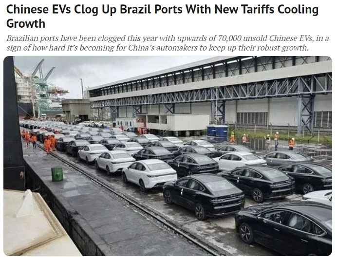 Electric cars fill Brazil's ports