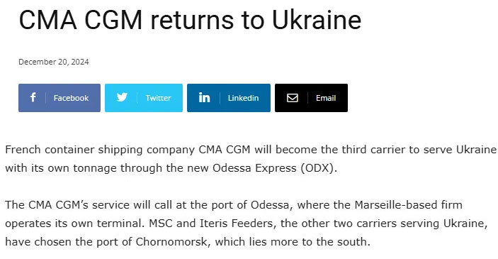 CMA Marine CMA CGM returns to Ukraine
