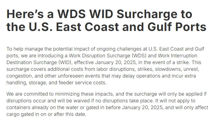 Shipping companies charge surcharges to counter the risk of port strikes