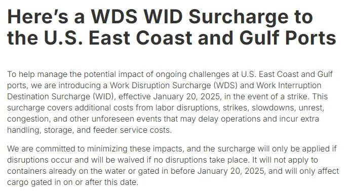 Hapag-lloyd charges WDS and WID surcharges