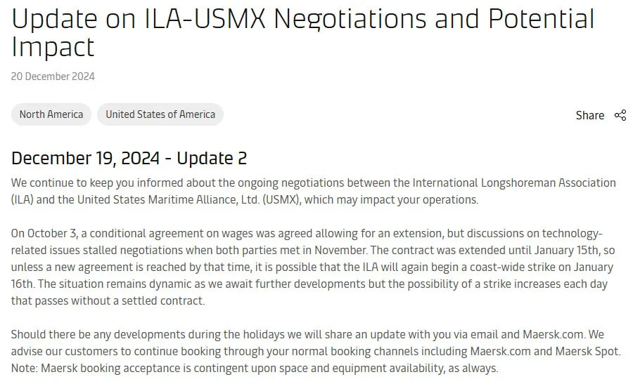 Maersk gives an update on the impact of the strike