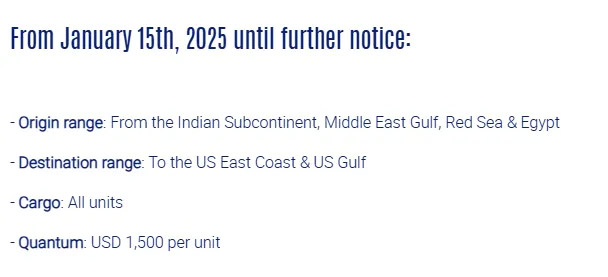 CMA CGM charges a peak season surcharge on routes from these regions to the East