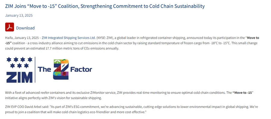 ZIM joins the Move to 15°C Alliance