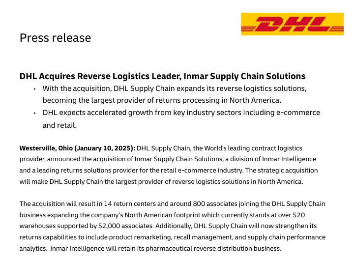 DHL Supply Chain acquips Inmar Supply Chain