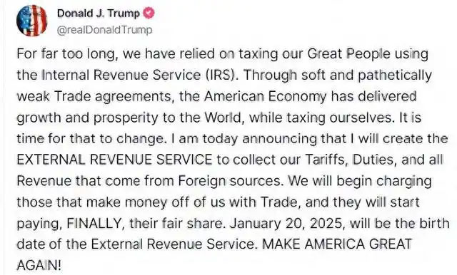 Mr Trump set up the Foreign Revenue Service to collect tariffs