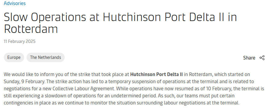Rotterdam Hutchinson Port Delta II is operating slowly