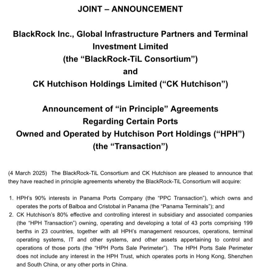 Hutchison sells 43 ports for $22.8 billion