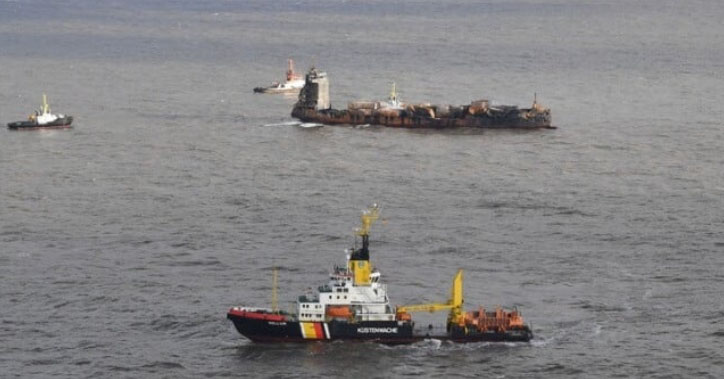 The container ship Solong will be towed into port after the fire is extinguished