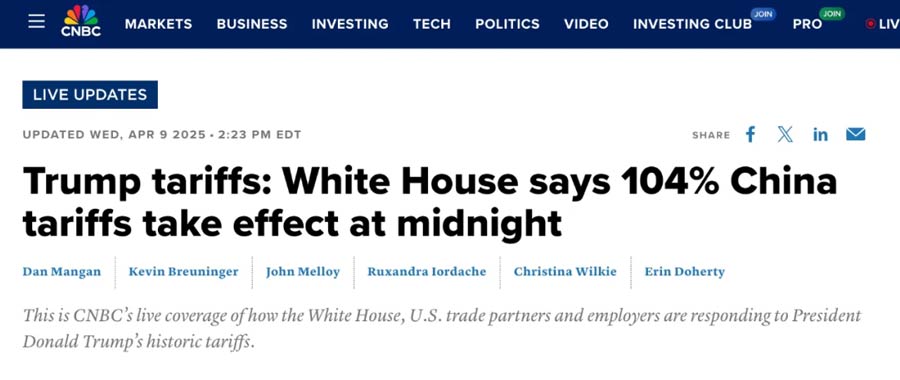 Mr Trump has imposed a cumulative 104 per cent tariff on China