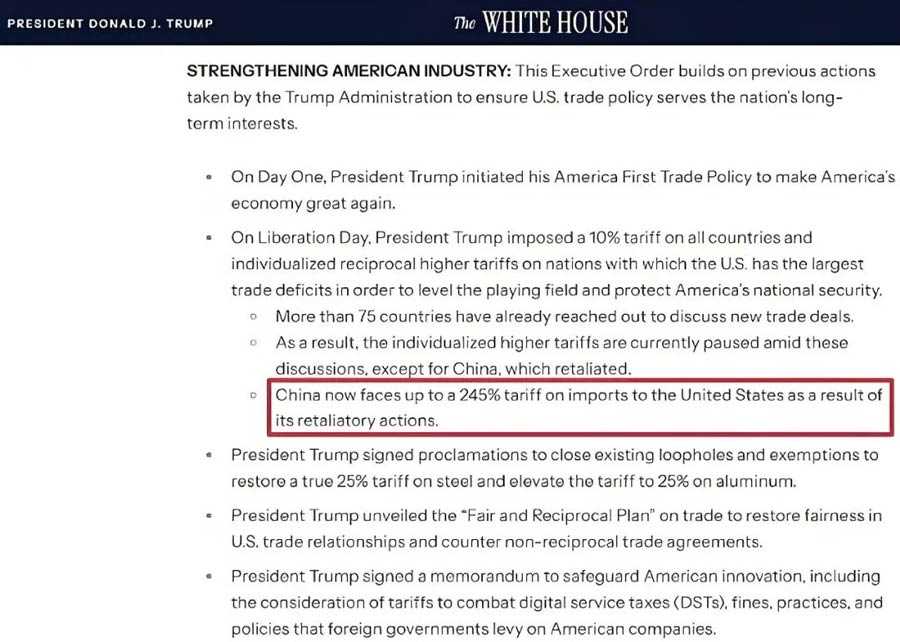 Trump said he would impose a 245% tariff on China