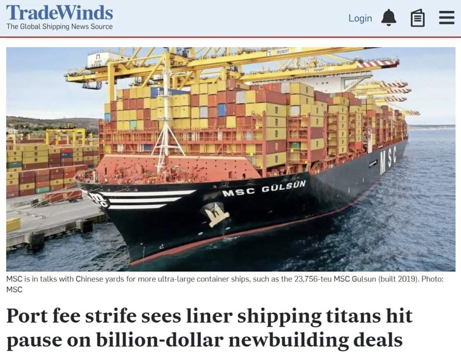 6 container ship manufacturing orders suspended