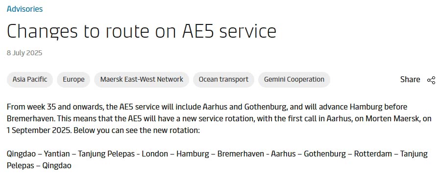 Maersk's relevant announcement