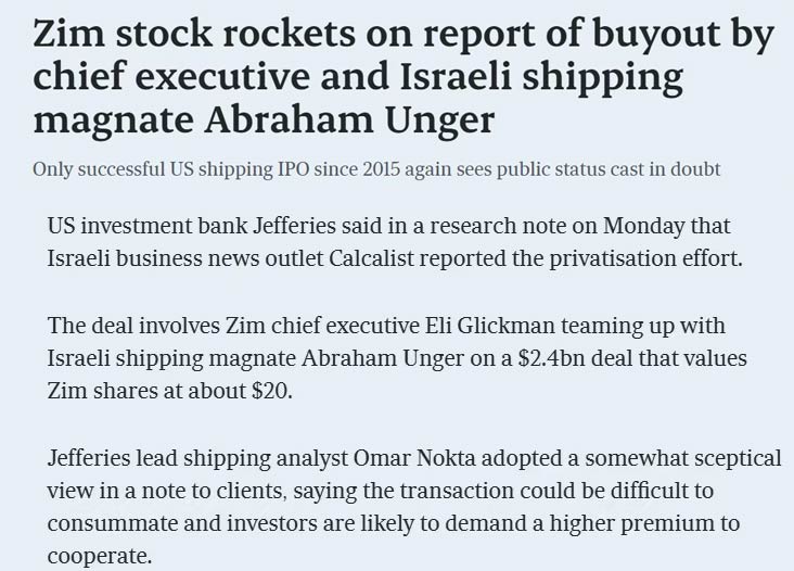 It is rumored that ZIM may be fully privatized