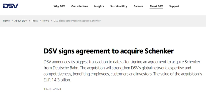 DSV acquires DB Schenker